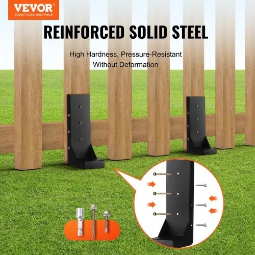 VEVOR Fence Post Anchor Repair Kit, 4 Pack Inner Diameter 3.5 x3.5 Inches Heavy Duty Steel Fence Post Support Stakes, Anchor Ground Spike for Repair Tilted, Broken Wood Fence Post, Enveloping