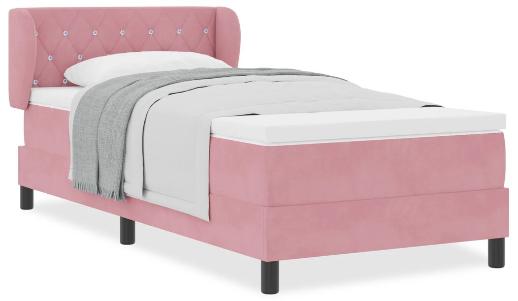 vidaXL κρεβάτι box spring με στρώμα Ροζ 90x200 εκ. Βελούδο