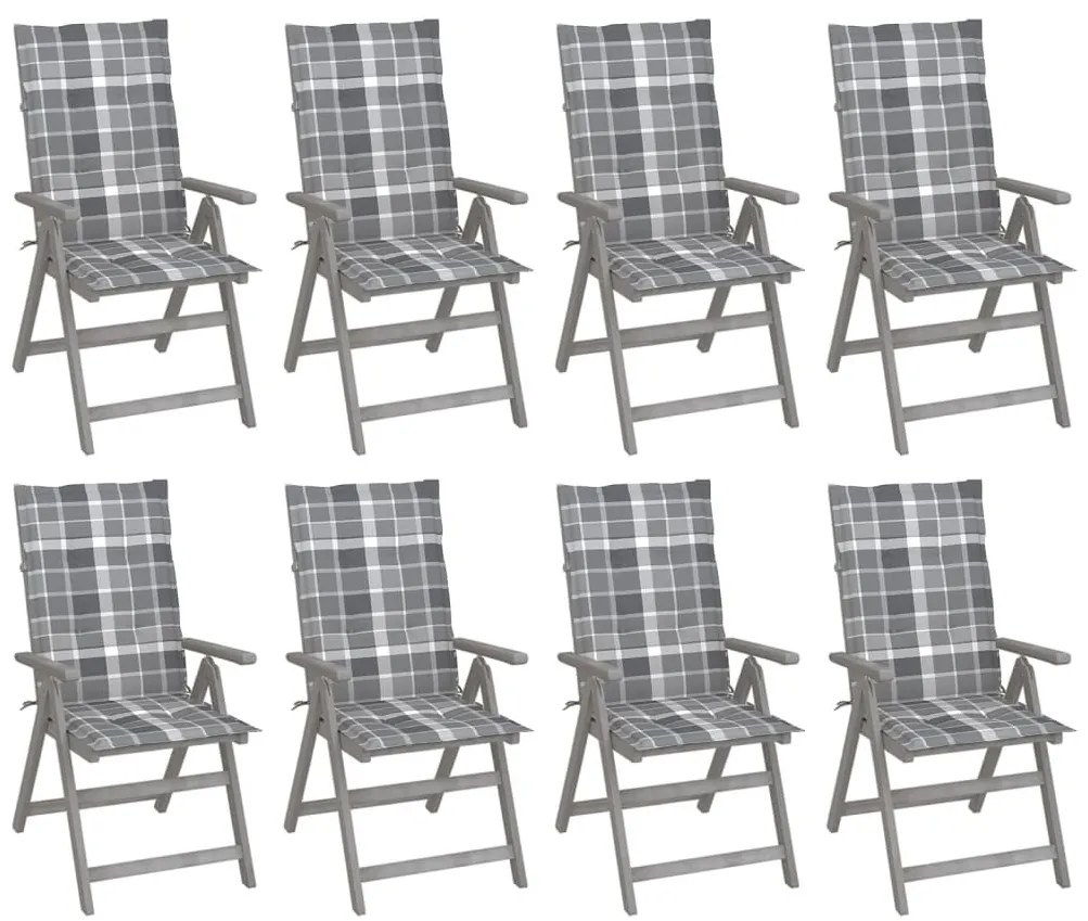 Καρέκλες Κήπου Ανακλιν. 8 τεμ. Γκρι Ξύλο Ακακίας με Μαξιλάρια - Γκρι