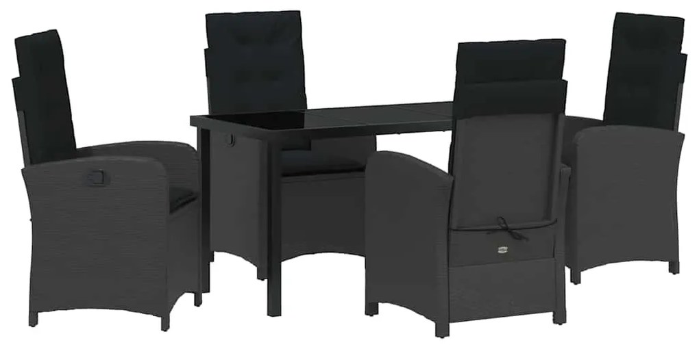 vidaXL Σέτ φαγητού για κήπο με μαξιλάρι 5 pcs Μαύρο συνθετικό ρατάν