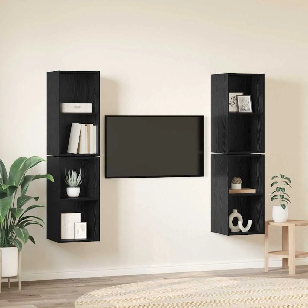 vidaXL Τηλεοπτική Κάβα Τοίχου 4 pcs Μαύρη Δρυς 37 x 37 x 72 εκ