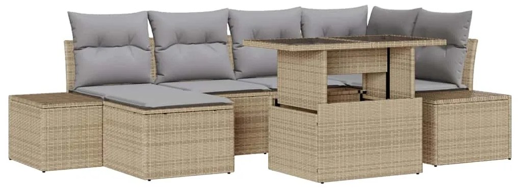 vidaXL Σετ Καναπέ Κήπου με μαξιλάρι 7 pcs μπεζ και ανοιχτό γκρι