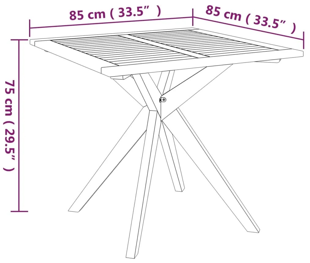 vidaXL Τραπέζι Κήπου 85 x 85 x 75 εκ. από Μασίφ Ξύλο Ακακίας