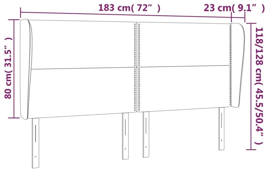 Κεφαλάρι με Πτερύγια Μαύρο 183x23x118/128 εκ. Βελούδινο - Μαύρο