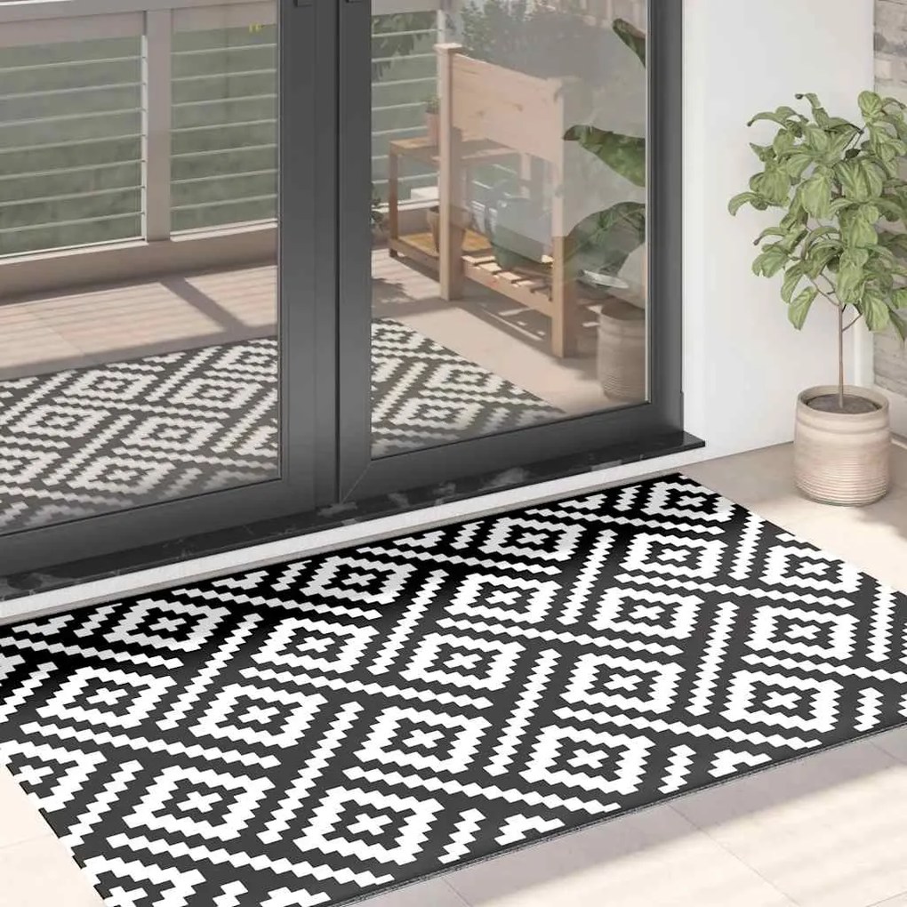 vidaXL Χαλί εξωτερικού χώρου ARAKIL Λευκό και μαύρο 120x180 cm PP