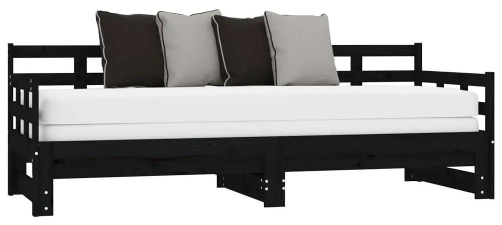 Καναπές Κρεβάτι Συρόμενος Μαύρος 2x(90x190) εκ. Μασίφ Πεύκο - Μαύρο