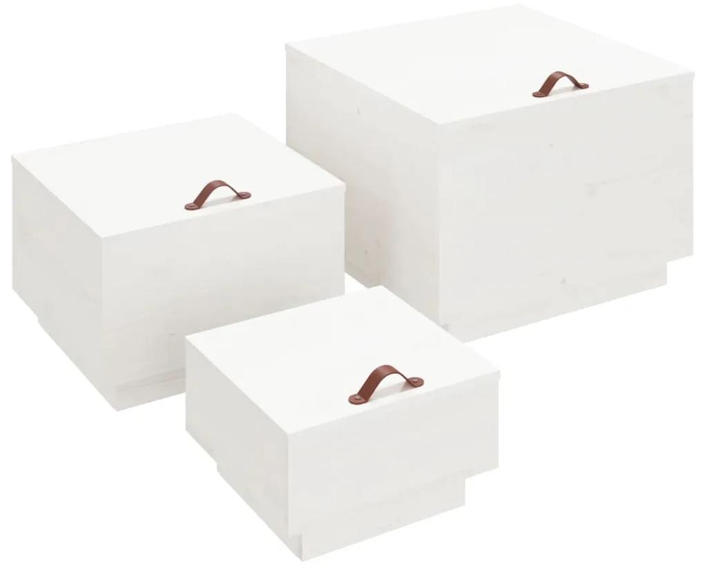 vidaXL Κουτιά Αποθήκευσης με Καπάκια 3 τεμ. Γκρι από άσπρο Ξύλο Πεύκου