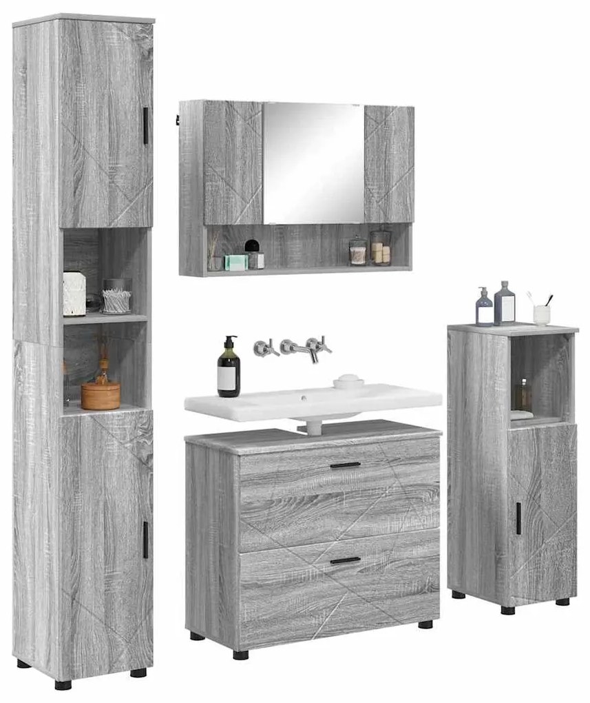 vidaXL Σετ Επίπλων Μπάνιου με ράφι 4 pcs Γκρι sonoma 30 x 35 x 192 εκ.