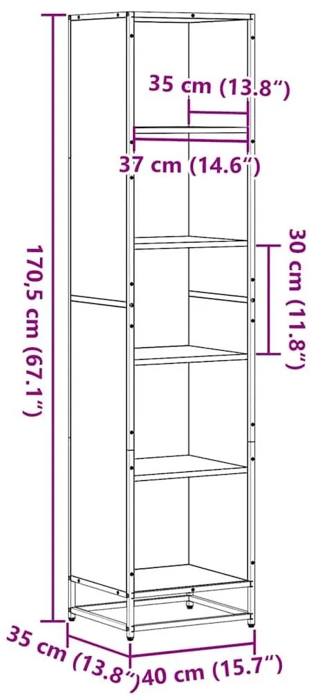 Βιβλιοθήκη Καφέ Δρυς 40x35x170,5 εκ. από Επεξεργασμένο Ξύλο - Καφέ