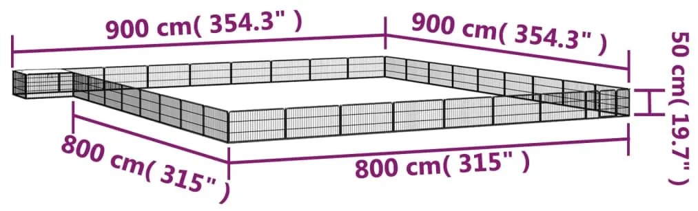 vidaXL Παρκοκρέβατο Σκύλου 36 Πάνελ Μαύρο 100x50εκ Ατσάλι Βαφή Πούδρας