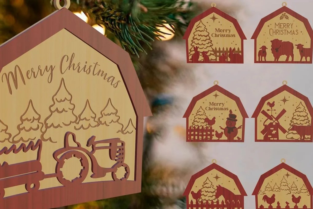 Σετ των 3 Intra απο ξύλο plywood 3mm-4mm πάχος Χριστουγεννιάτικο στολίδι αχυρώνα Δέσμη κοπής με λέιζερ Δίασταση 8x8 cm INTRAFABR-80307823