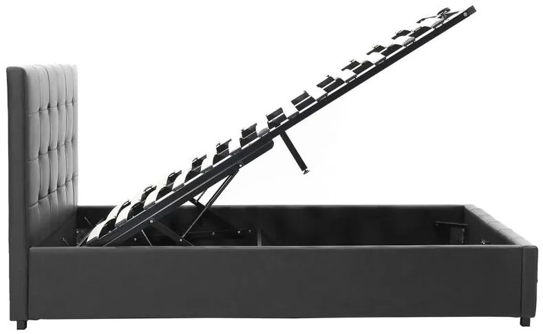 Κρεβάτι Roi διπλό 160x200 PU μαύρο ματ + αποθηκευτικό χώρο 172x218x109 εκ.