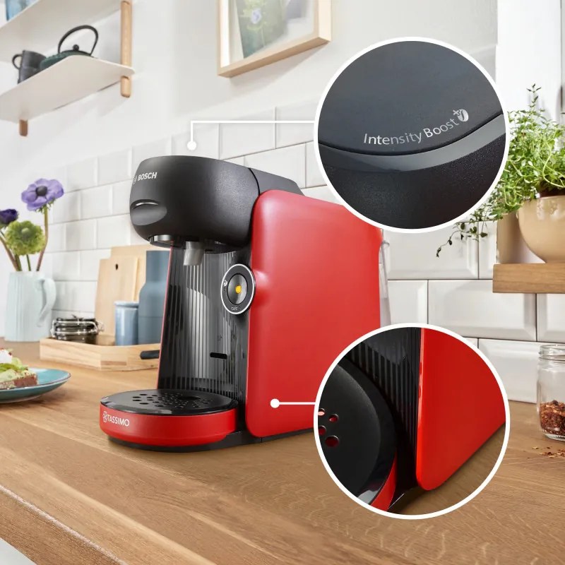 Μηχανή εσπρέσο Bosch Tassimo Finesse TAS16B3, 1400W, 3,3 bar, 0,7 l, Αφαλάτωση, Αυτοκαθαριζόμενος, Δίσκοι T, Intellibrew, 70 ροφήματα, Κόκκινο