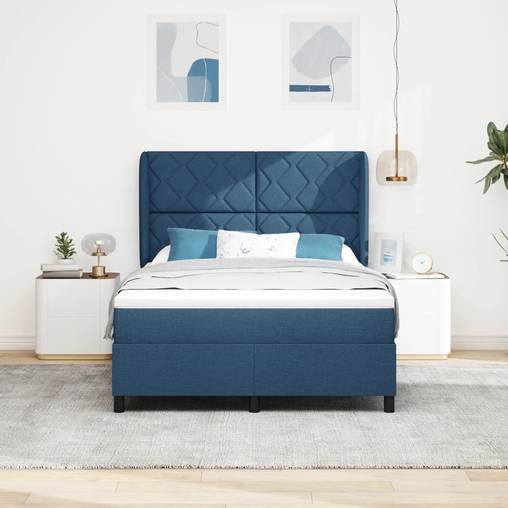 vidaXL Κρεβάτι με Στρώμα Box Spring - Μπλε, 140x190 εκ., Ύφασμα