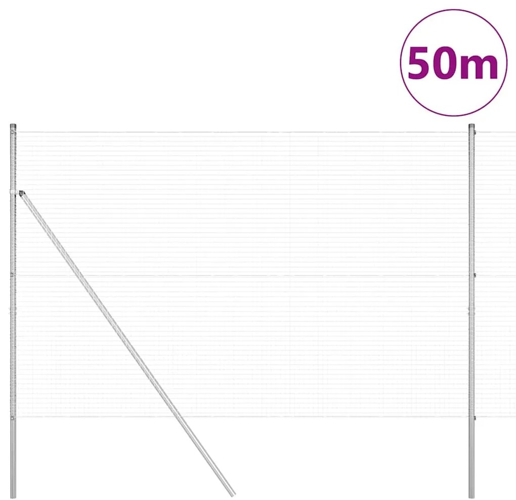 vidaXL Φράχτης με Στήλες. Ασημί 1.5 x 50 m Ατσάλι