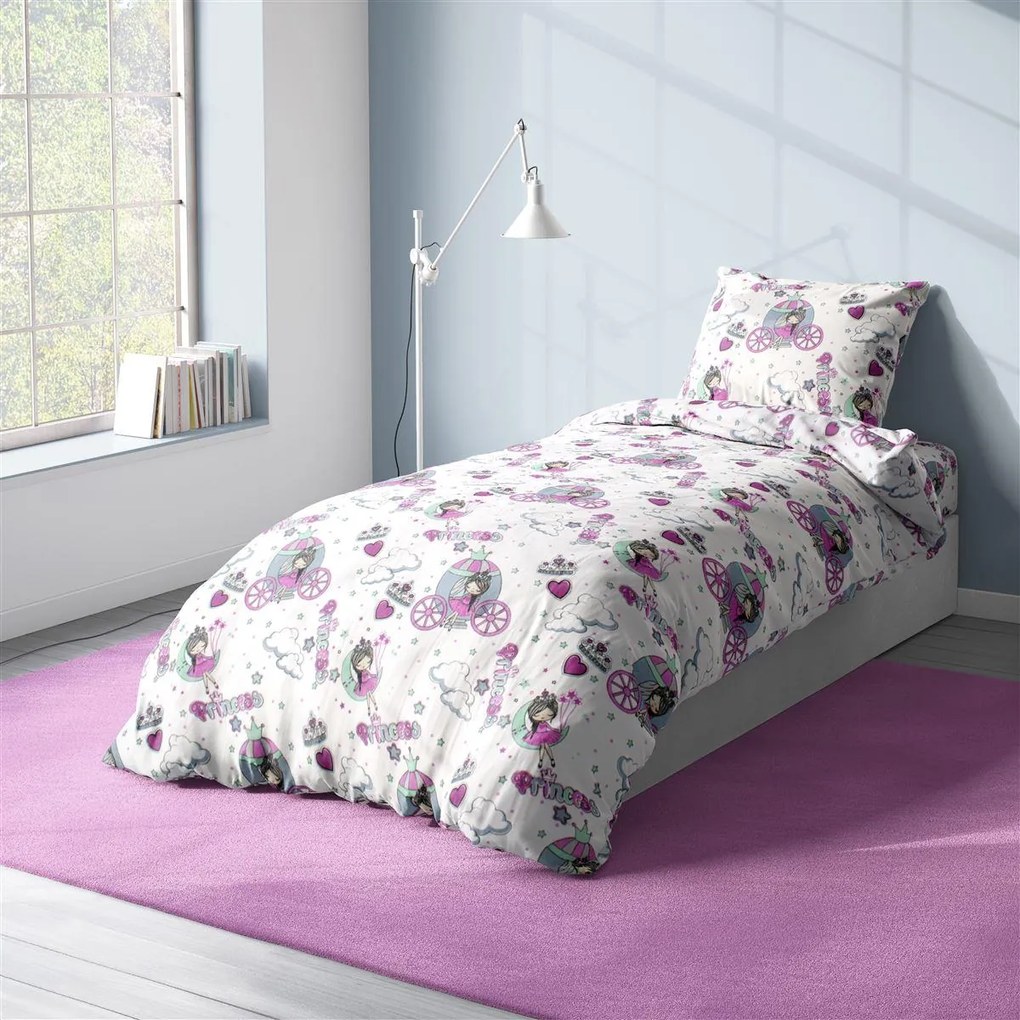 Παπλωματοθήκη Παιδική Polycotton Μονή 160x240εκ. Princess 389 White-Lilac DimCol