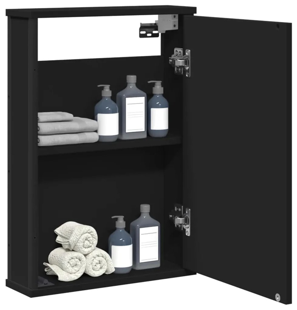 vidaXL Καθρέφτης Μπάνιου με Ντουλάπι Μαύρος 42x12x60 εκ. Επεξ. Ξύλο