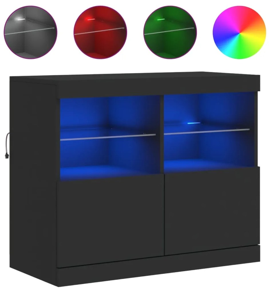 vidaXL Μπουφές με LED Μαύρος 81 x 37 x 67 εκ.
