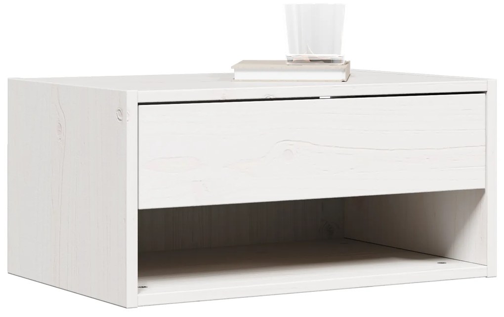 vidaXL Κομοδίνο με συρτάρι Λευκό 50 x 32.5 x 24 εκ Μασίφ ξύλο πεύκου