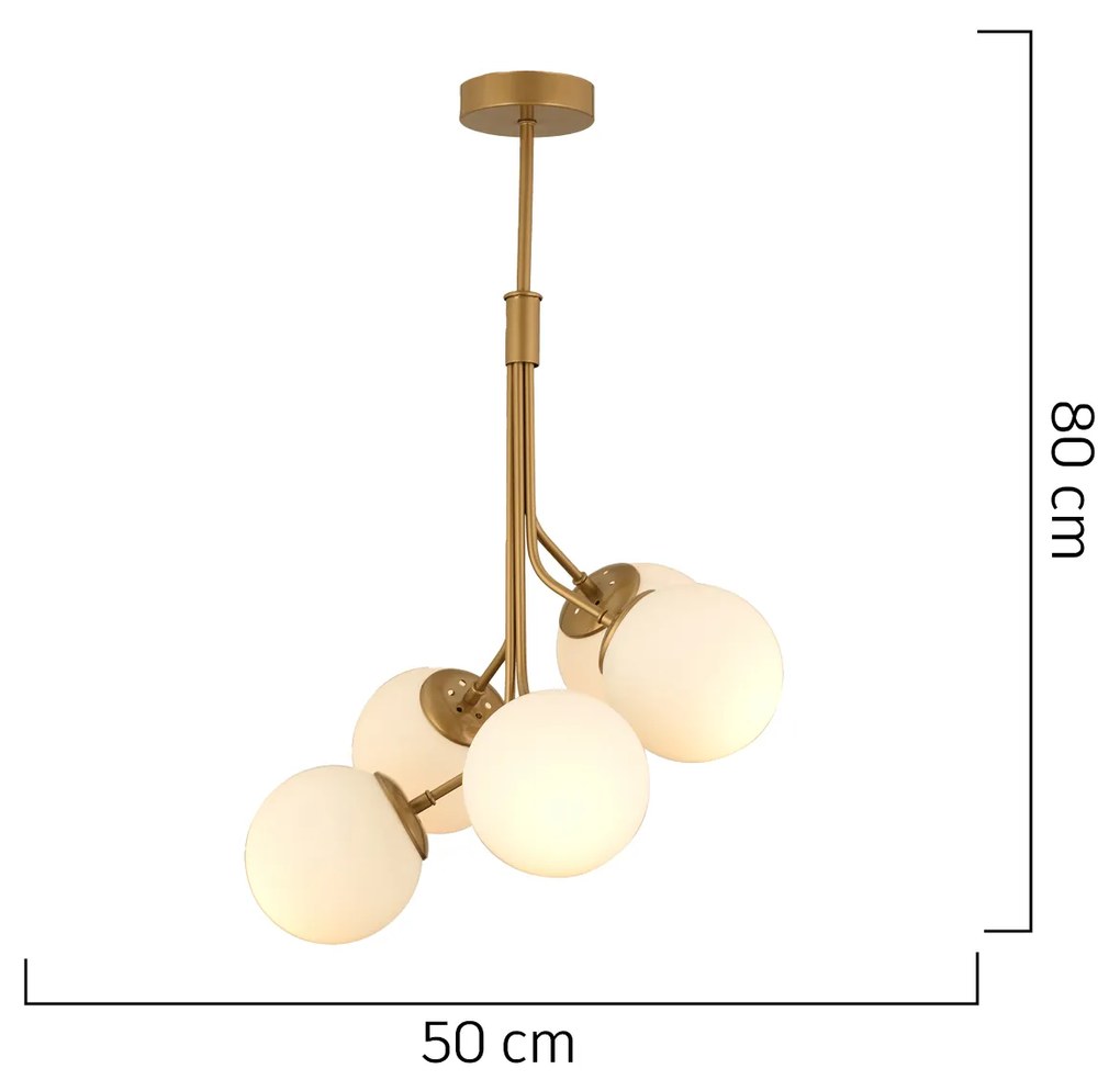 Φωτιστικό Κρεμαστό MENSA Πεντάφωτο Χρυσό/Λευκό Μέταλλο/Γυαλί 50x80cm - 14780200