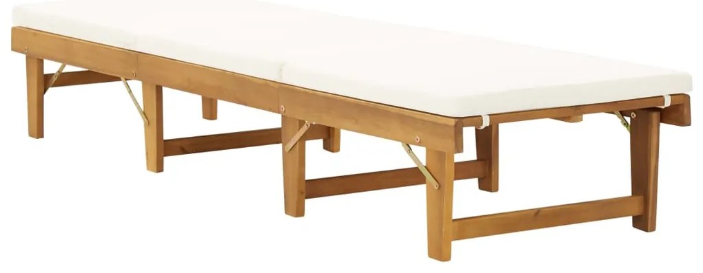 vidaXL Ξαπλώστρα Πτυσσόμενη Κρεμ από Μασίφ Ξύλο Ακακίας με Μαξιλάρι