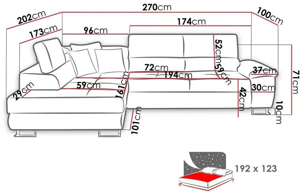 Γωνιακός Καναπές Comfivo 167, Λειτουργία ύπνου, Αποθηκευτικός χώρος, 270x202x71cm, 143 kg, Πόδια: Πλαστική ύλη, Μέταλλο | Epipla1.gr
