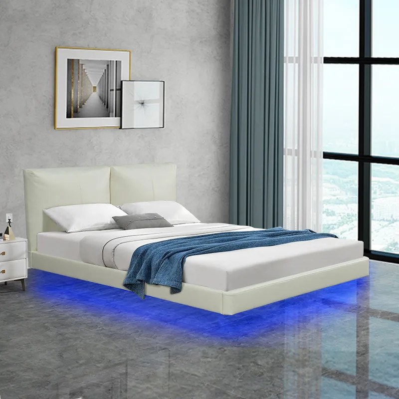 Κρεβάτι διπλό Jessie pakoworld floating style με led-PU εκρού 160x200εκ - 234-000012