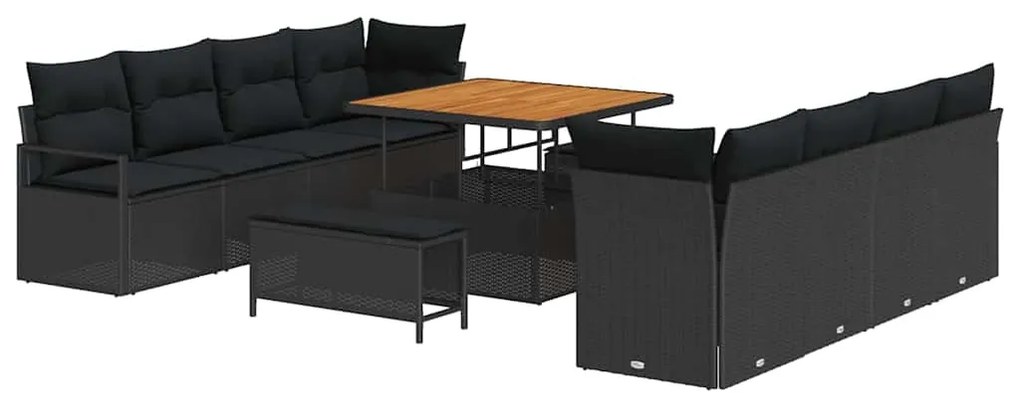 vidaXL Σετ Καναπέ Κήπου 11 Τεμαχίων με Μαξιλάρια Μαύρο Πολυ rattan