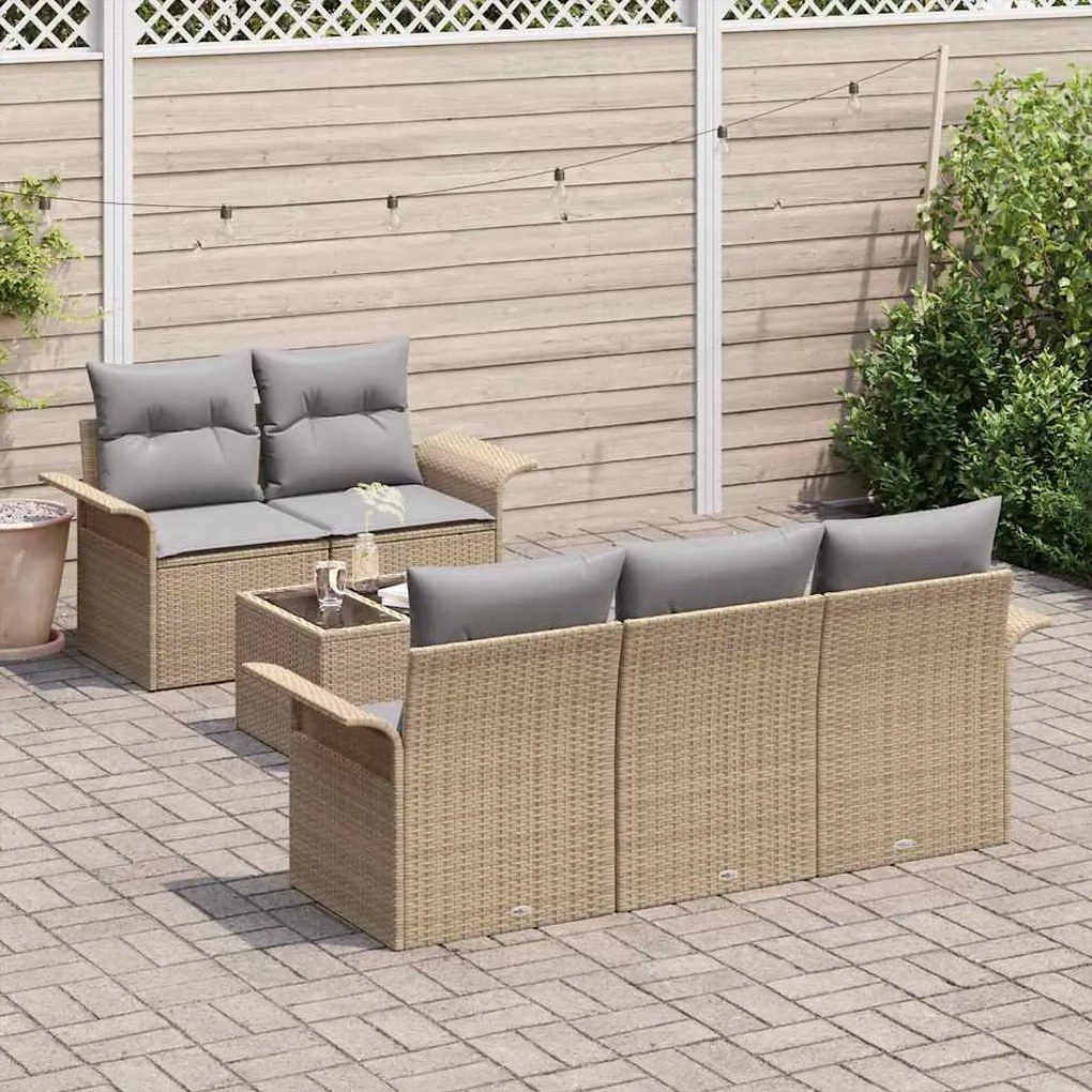 vidaXL Σετ Καναπέ Κήπου 6 pcs Μπεζ Πολυ ράταν