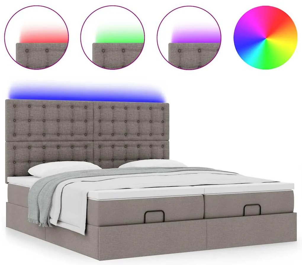 vidaXL Οθωμανικό κρεβάτι με στρώματα & LEDs Taupe 200x200cm ύφασμα