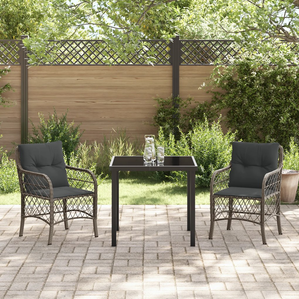 vidaXL Σετ κήπου 3 τμχ με μαξιλάρια γκρι πολυ rattan