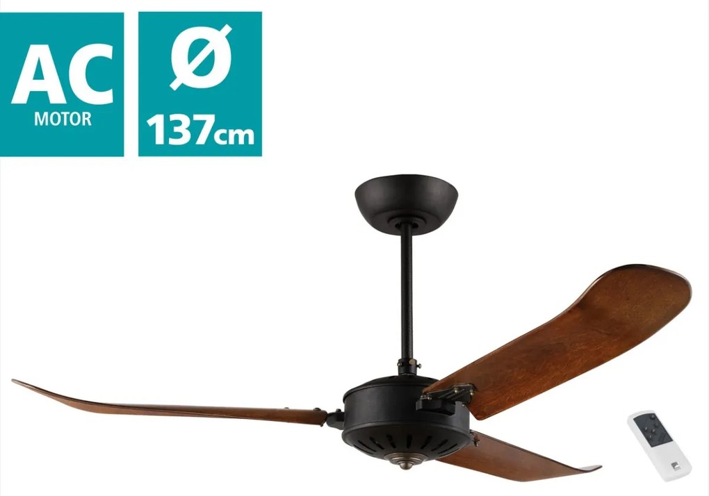 Ανεμιστήρας Οροφής Ø137x51,5cm  AC 220-240V,50Hz Remote Control Μαύρο Ματ-Καφέ Eglo Hoi An 35029