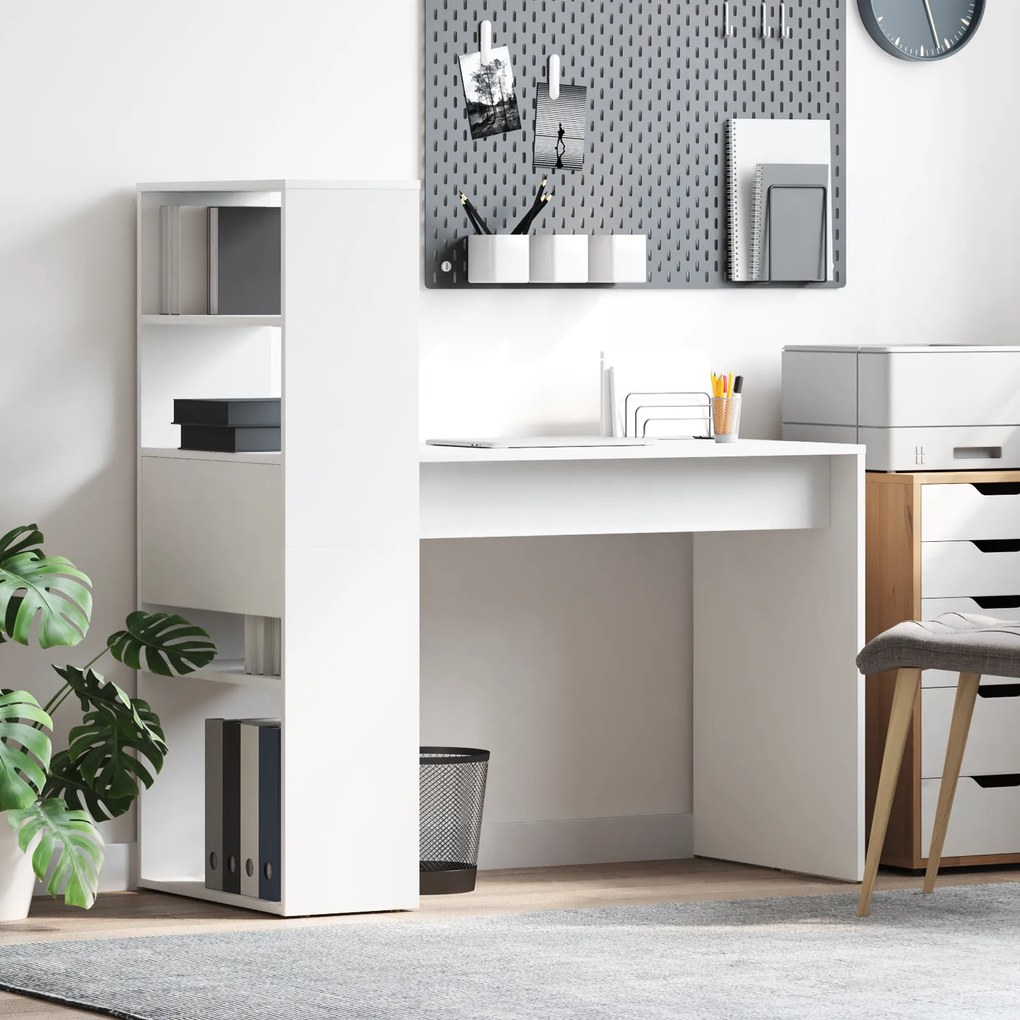 vidaXL Γραφείο με Αποθήκευση Λευκό 113x54x120 εκ. Επεξεργασμένο Ξύλο
