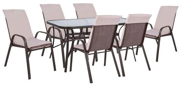 Σετ κήπου Τραπεζαρία HM10572.02 7 τεμ Μεταλλικό Καφέ με Τραπέζι 150x90x72 εκ. & 6 Καρέκλες με Μαξιλάρι
