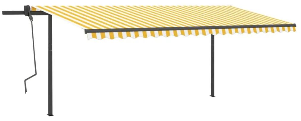 vidaXL Τέντα Συρόμενη Αυτόματη με Στύλους Κίτρινο / Λευκό 5 x 3 μ.