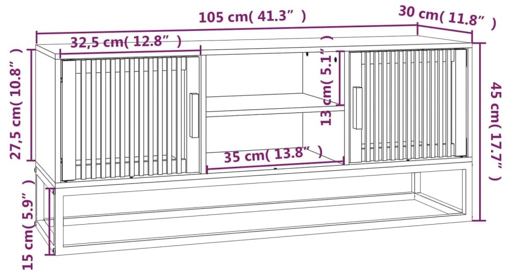 vidaXL Έπιπλο Τηλεόρασης Μαύρο 105x30x45 εκ. Επεξεργασμένο Ξύλο/Σίδερο
