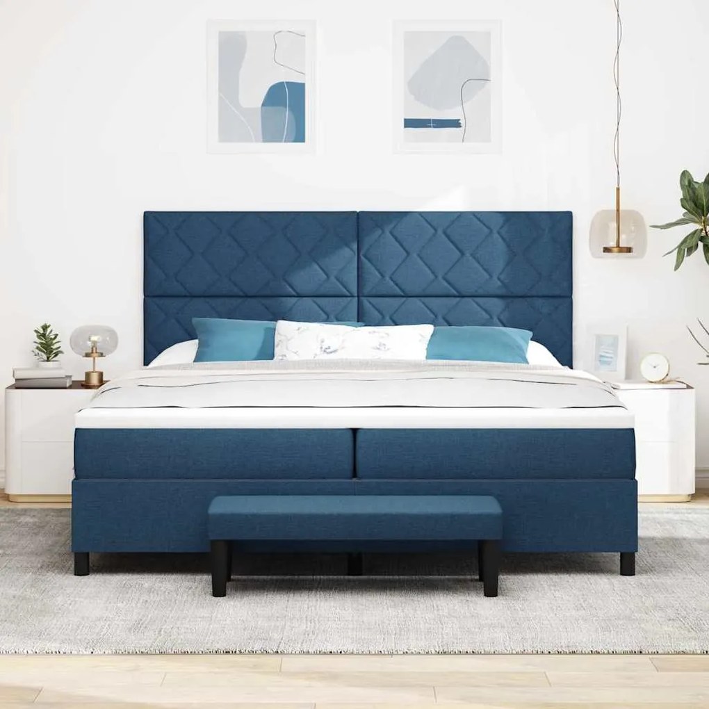 vidaXL Κρεβάτι με ελατήρια με στρώμα Μπλε 200 x 200 cm ύφασμα