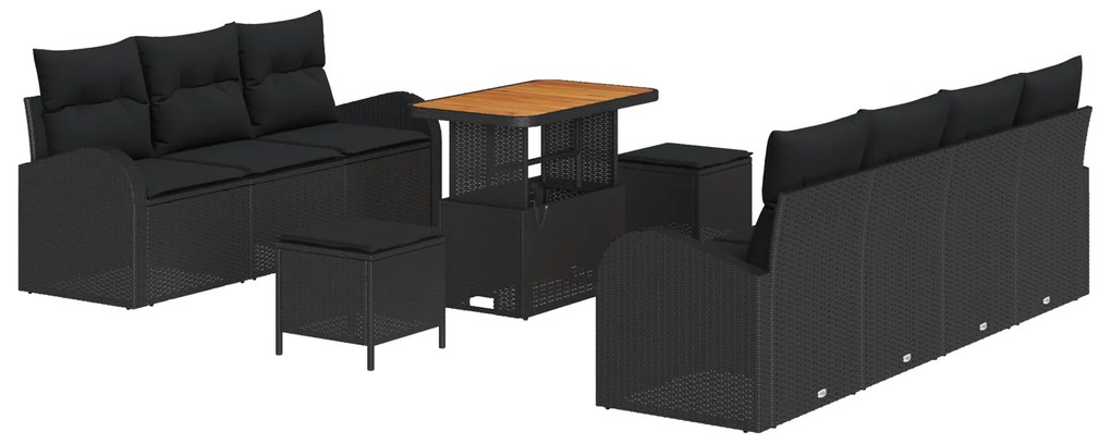 vidaXL 10 Τεμαχίων Σετ Καναπέ Κήπου με Μαξιλάρια Μαύρο Πολυ Ρατάν Ακακία