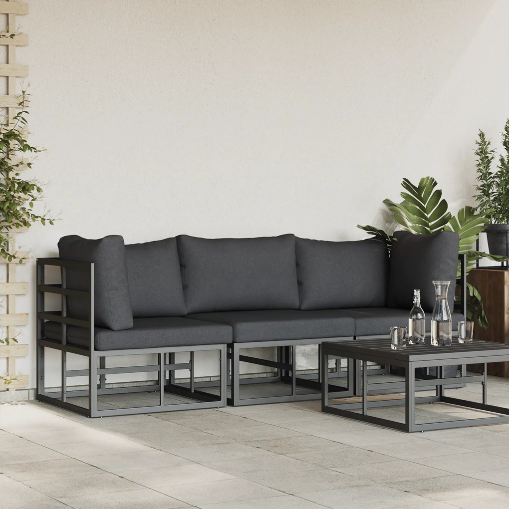 vidaXL Εξωτερικά Έπιπλα με μαξιλάρι με μαξιλάρι 3 pcs Μαύρο Αλουμίνιο