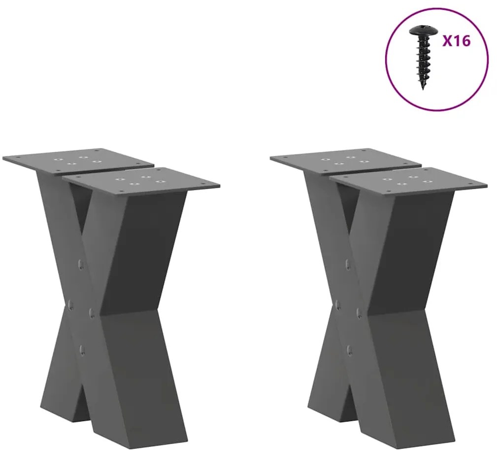 vidaXL Πόδια Τραπεζιού Σαλονιού σε Σχήμα Χ, 2 τεμ. Ανθρακί 30x(30-31) εκ. Ατσάλι