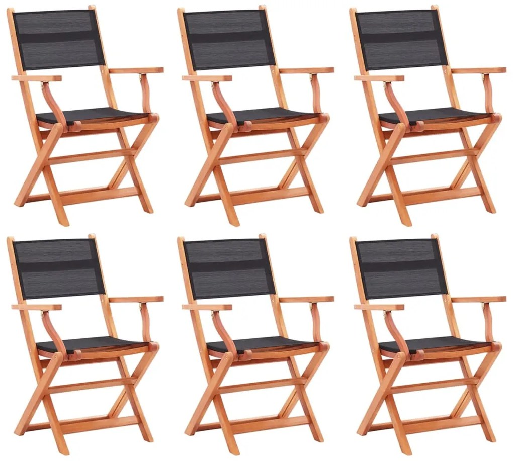 Καρέκλες Πτυσσόμενες 6τεμ. Μαύρες Μασίφ Ξύλο Ευκαλ./Τεξτιλίνη