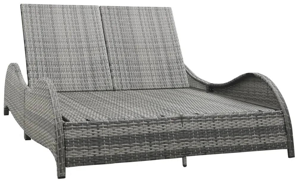 vidaXL Ξαπλώστρα Διπλή Ανθρακί από Συνθετικό Ρατάν με Μαξιλάρι