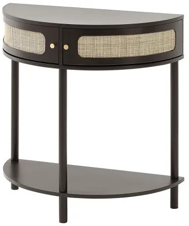 VEVOR Half-moon Rattan Console Table 2 Storage Drawers Rattan Sliding Door Black