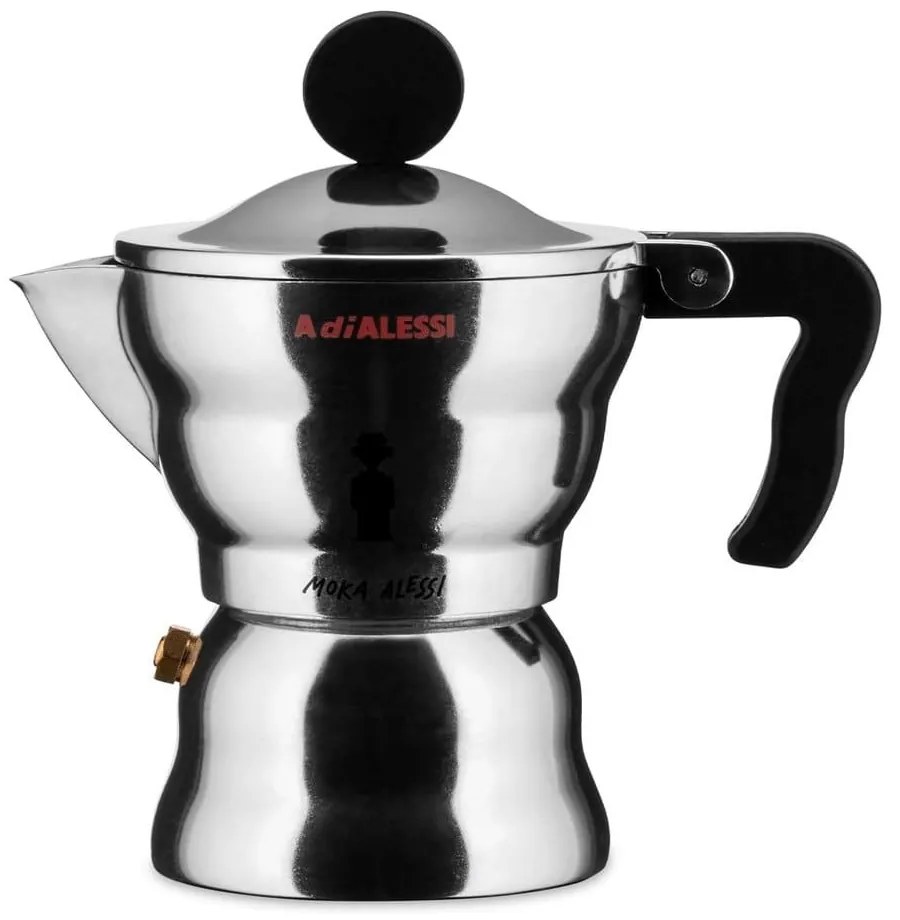 Καφετιέρα Espresso Moca AAM 33/1 7x13,8cm 70ml 1Cup Inox-Black Alessi Ανοξείδωτο Ατσάλι