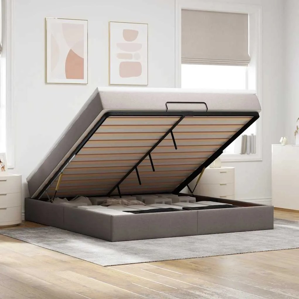 vidaXL Οθωμανικό κρεβάτι με στρώμα Taupe 180x200cm ύφασμα