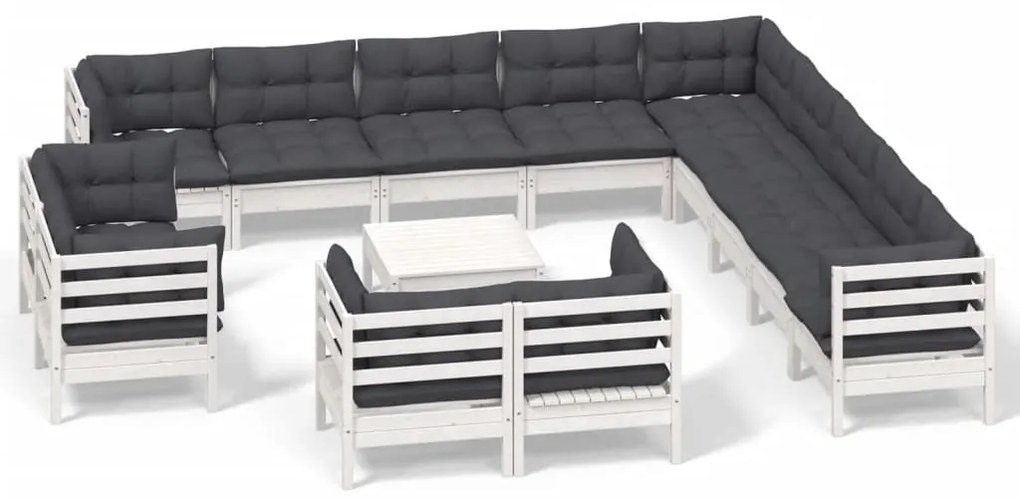 vidaXL Σαλόνι Κήπου Σετ 14 τεμ. Λευκό Μασίφ Ξύλο Πεύκου &amp; Μαξιλάρια