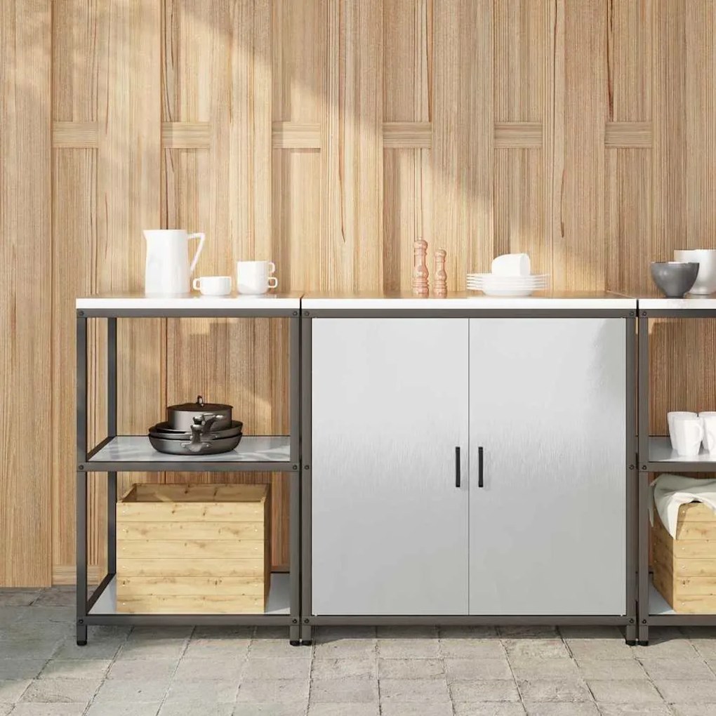 vidaXL Σετ Αποθήκευσης Κουζίνας με ράφι 2 pcs Ασημί Ανοξείδωτο ατσάλι