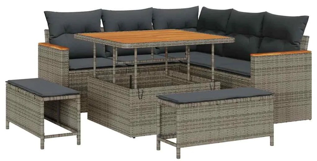 vidaXL Σετ Καναπέ Κήπου με μαξιλάρι 8 pcs Γκρι Πολυ ράταν
