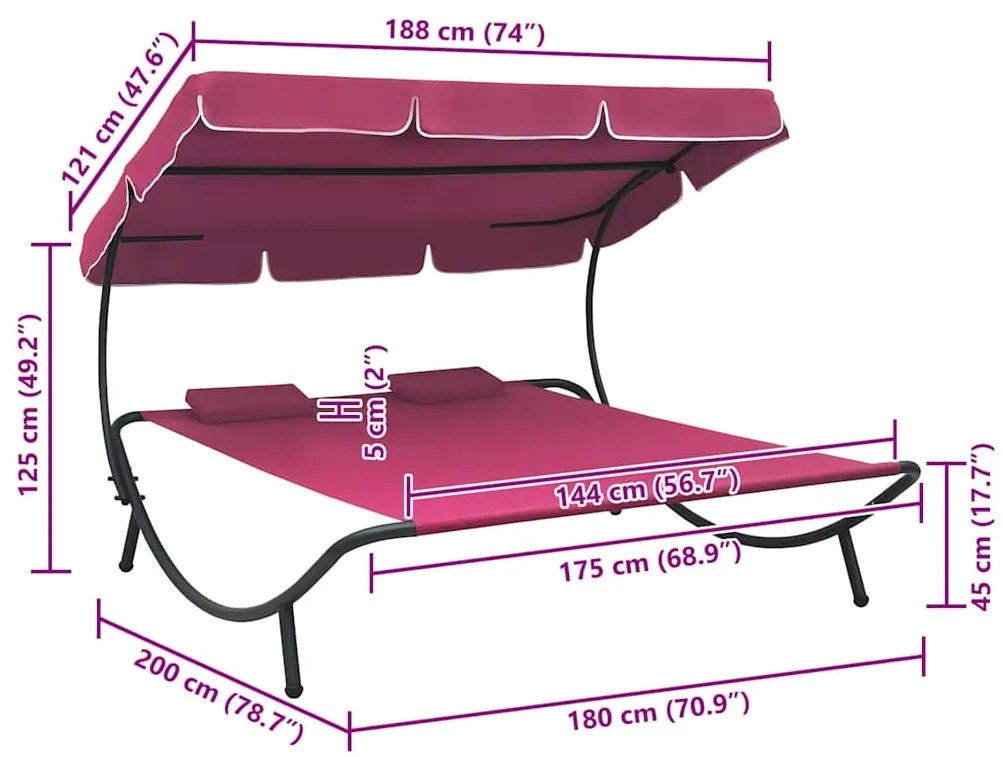 vidaXL Ξαπλώστρα - Κρεβάτι Διπλή Ροζ με Σκίαστρο και Μαξιλάρια