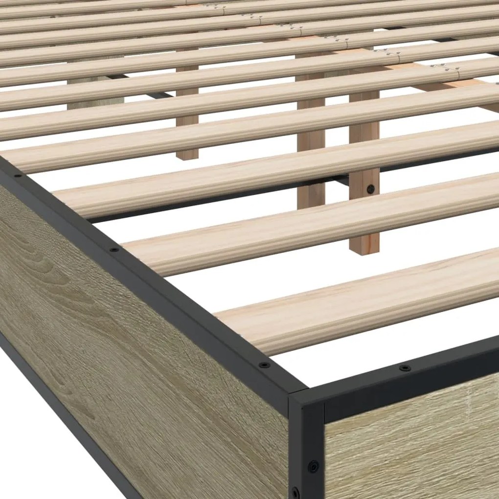 vidaXL Πλαίσιο Κρεβατιού Sonoma Δρυς 140x200 εκ. Επεξ. Ξύλο &amp; Μέταλλο